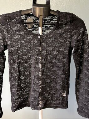 Sheer Black Lace Long-Sleeve Camisole Top